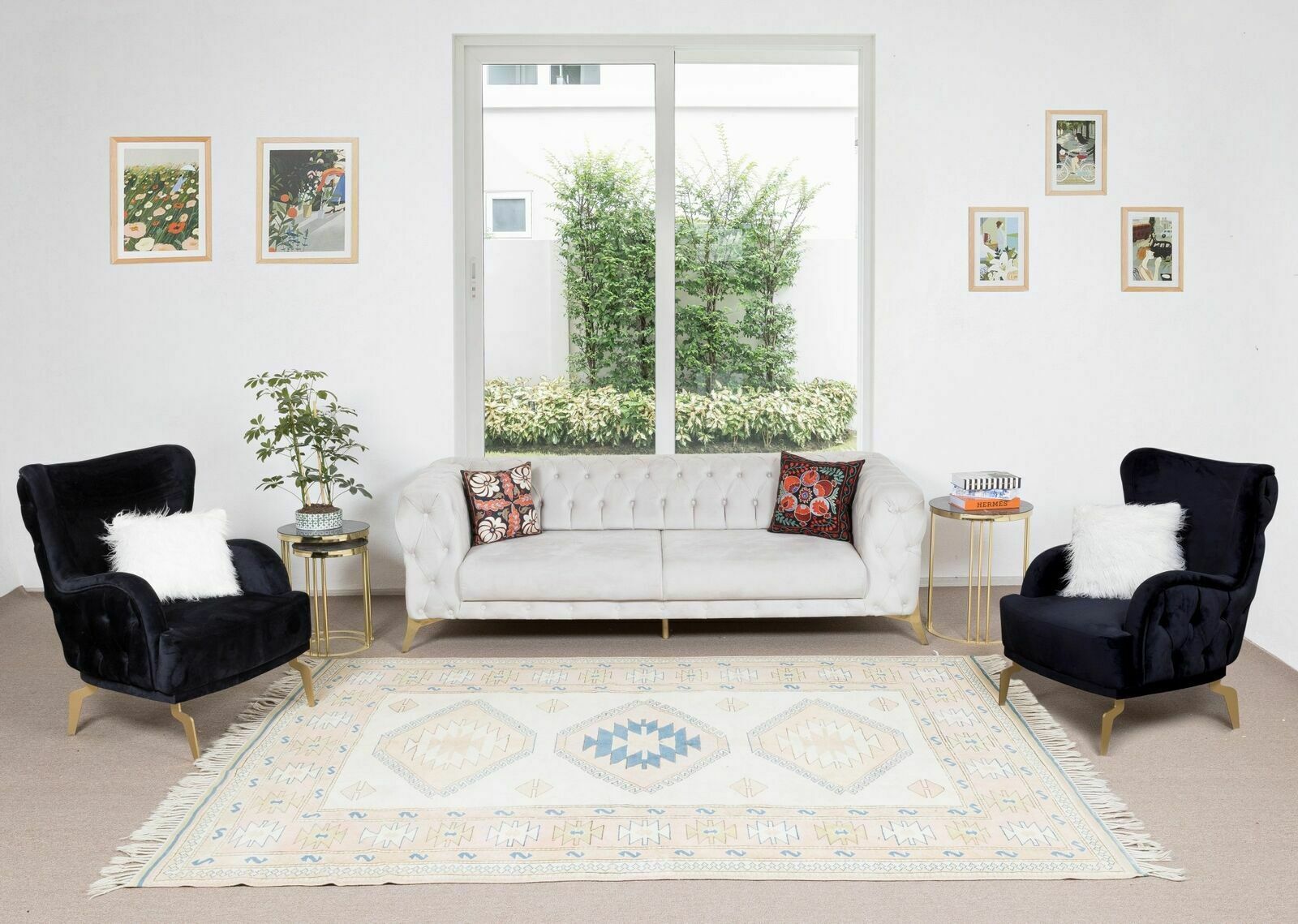 6.8x9.2 Ft Vintage Handmade Turkish Rug With Triple Geometric Medallion Design photo furniture