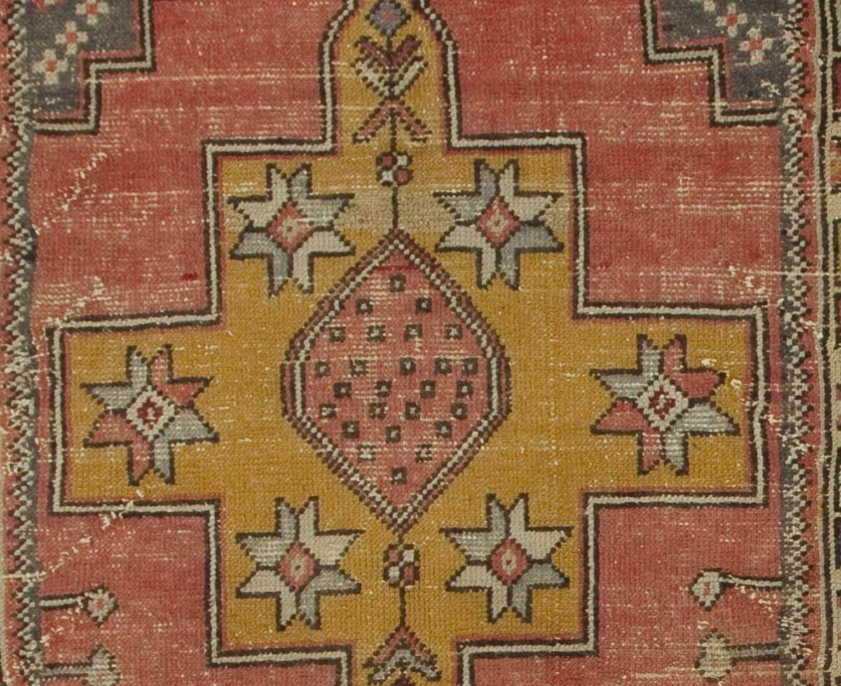 4x7.4 Ft Vintage Hand Knotted Turkish Rug With Wool Pile In Soft Red photo Textiles