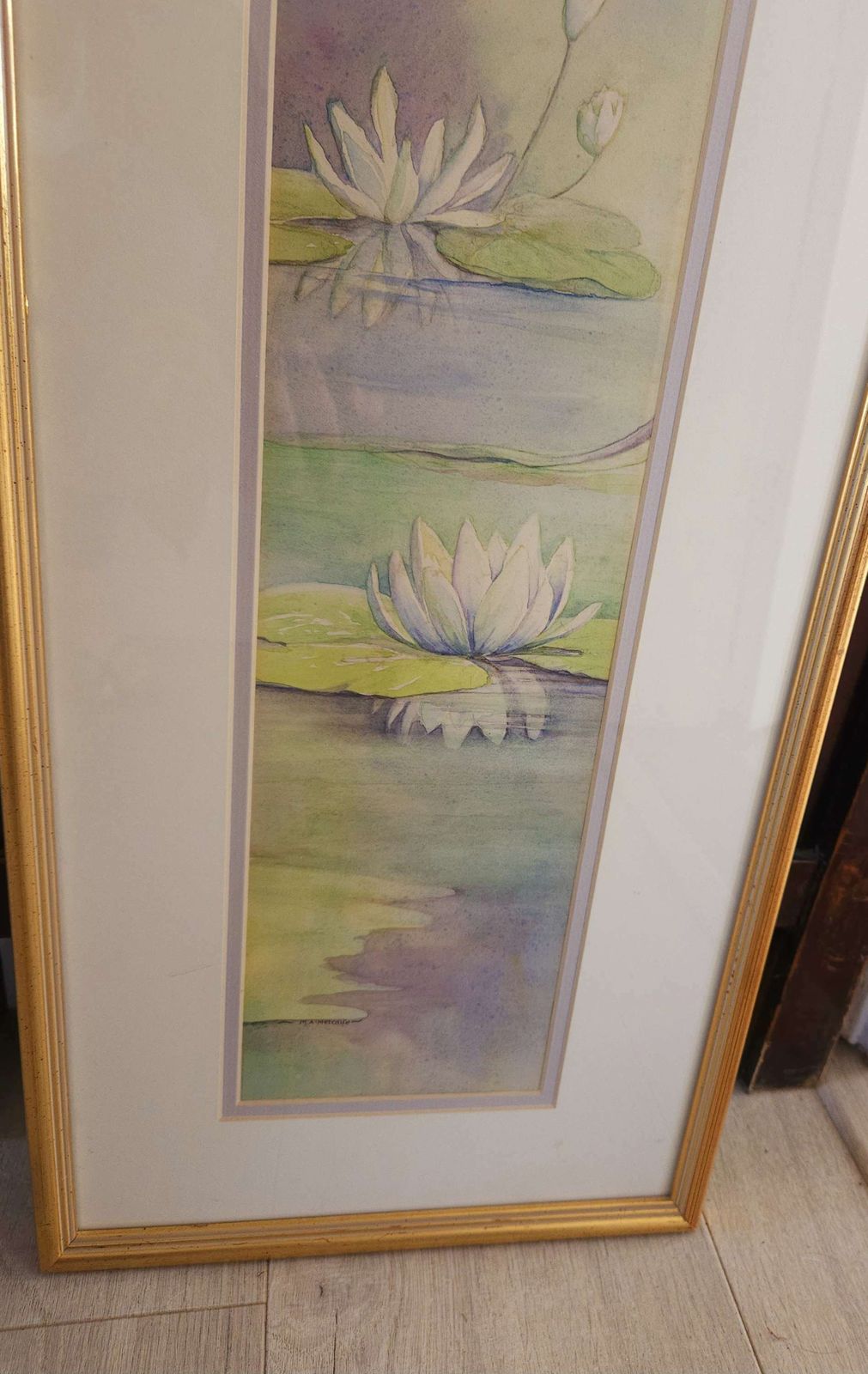Pretty, Pastel, Original Watercolour 'Waterlilies' By Artist Margaret Metcalfe photo for sale