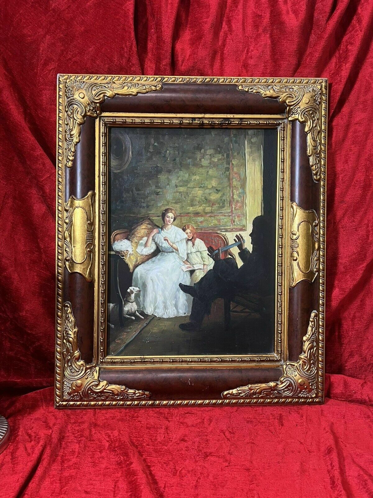 20th Century Victorian Family Interior Scene Of 'Winding Wool' Oil Painting