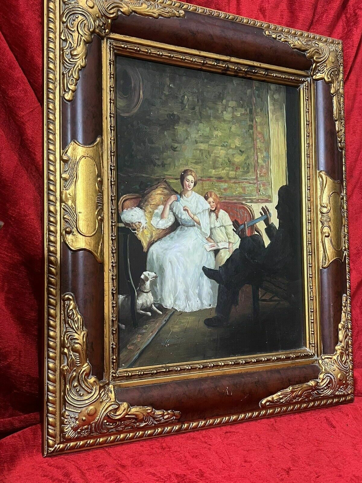 photo furniture 20th Century Victorian Family Interior Scene Of 'Winding Wool' Oil Painting