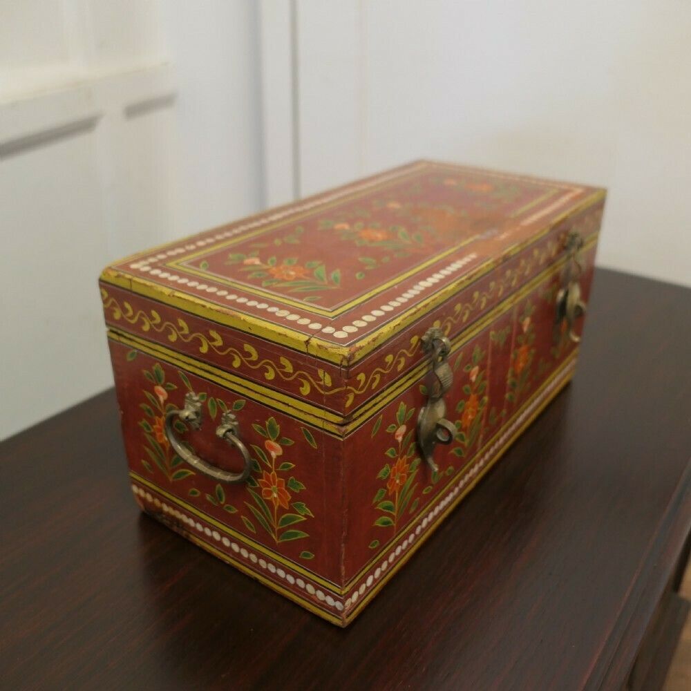 Indian Folk Art Painted Treasure Chest photo Furniture