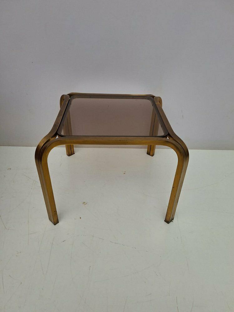 Coffee Table In Brass And Smoked Glass, 1960s photo 727.0