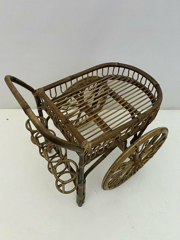 Mid Century Riviera Trolley In Bamboo And Wicker, 1950s photo for sale