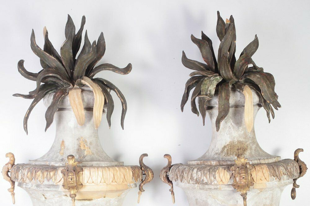 Large 18th Century Bohemian Decorative Lime Wood Vases, Set Of 2 photo furniture