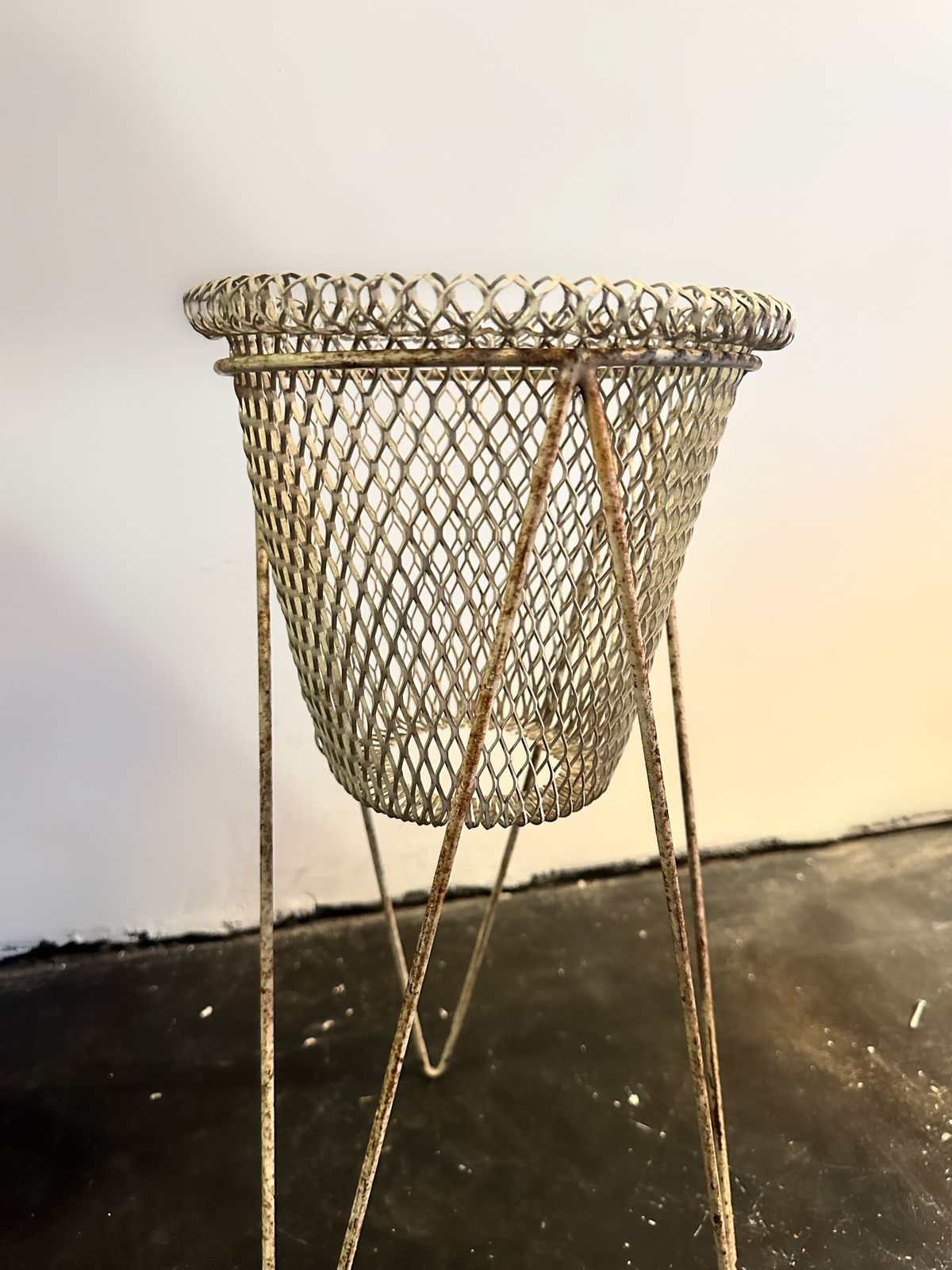 Original Mid Century White Wire Planter From The Festival Of Britain, 1951 photo Garden Decor