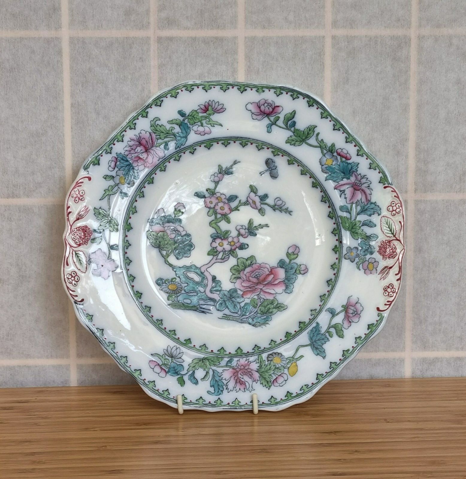 Antique Copeland Spode Indian Tree Plate, English Hand Painted Floral China, Scalloped Edge 9.5 Inch photo furniture