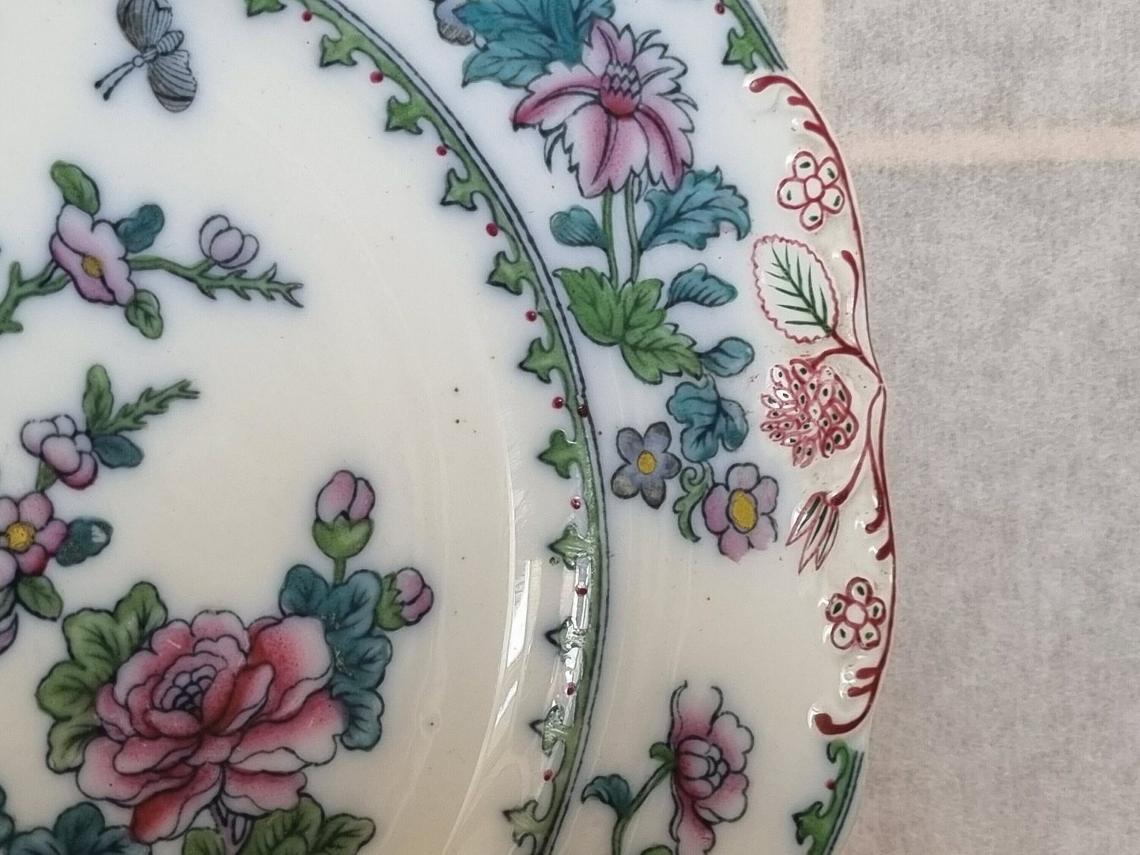Antique Copeland Spode Indian Tree Plate, English Hand Painted Floral China, Scalloped Edge 9.5 Inch photo for sale