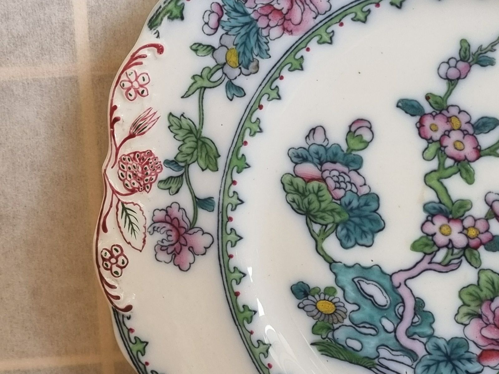Antique Copeland Spode Indian Tree Plate, English Hand Painted Floral China, Scalloped Edge 9.5 Inch photo vinterior