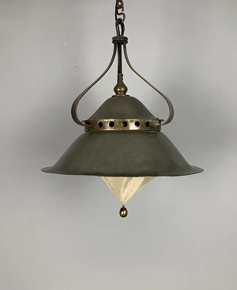 Antique Birmingham Guild Of Handicraft Pewter Pendant Light (22564) photo vinterior