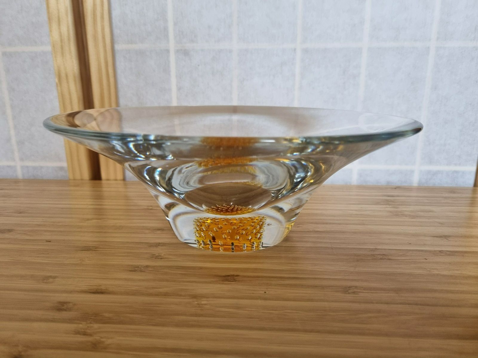 David Hammond Design Yellow Bowl, Thomas Webb England Flair, Mid Century Glass Collectible photo for sale