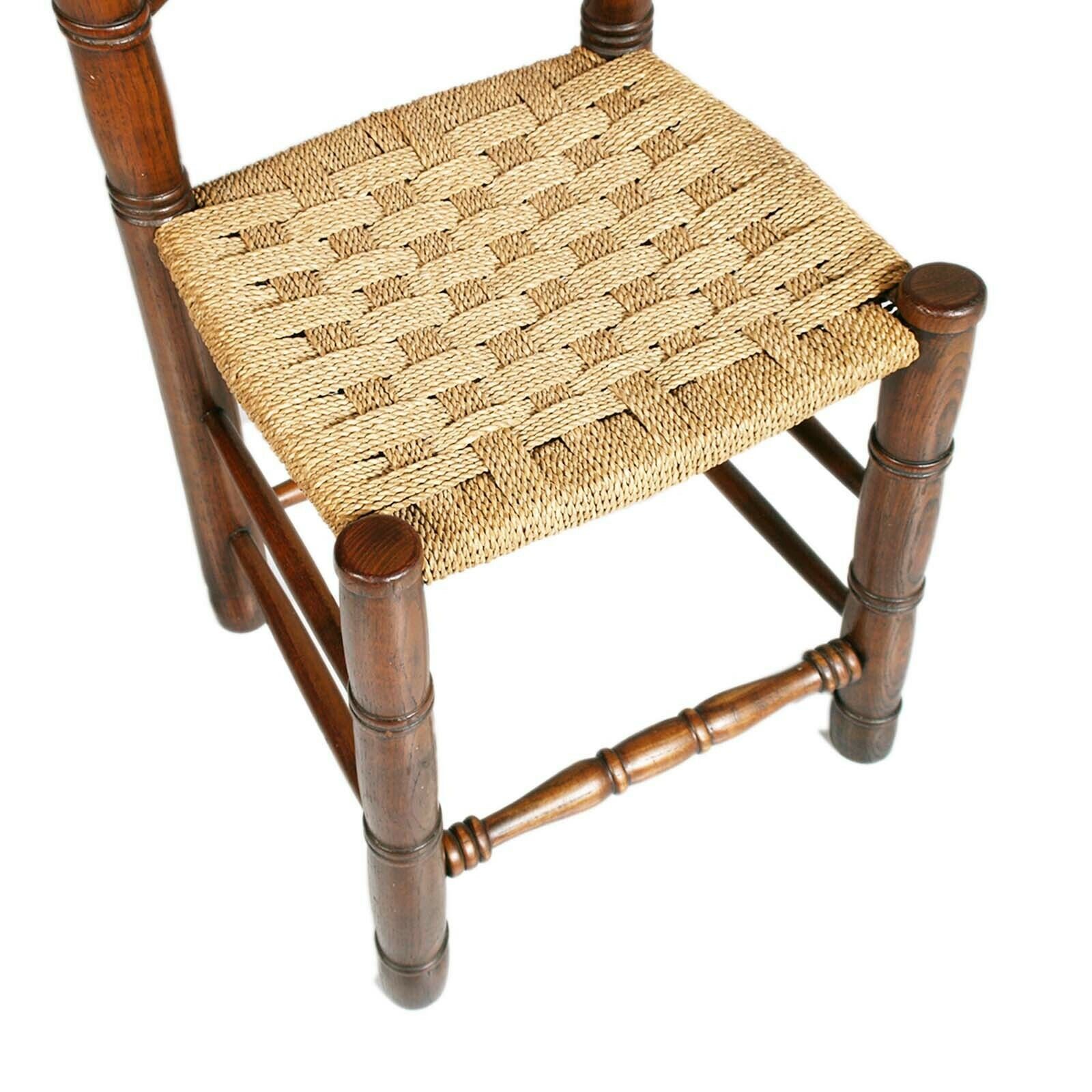 Hemp Rope And Oak Brutalist Style Chairs By Charles Dudouyt, 1940s, Set Of 2 photo for sale