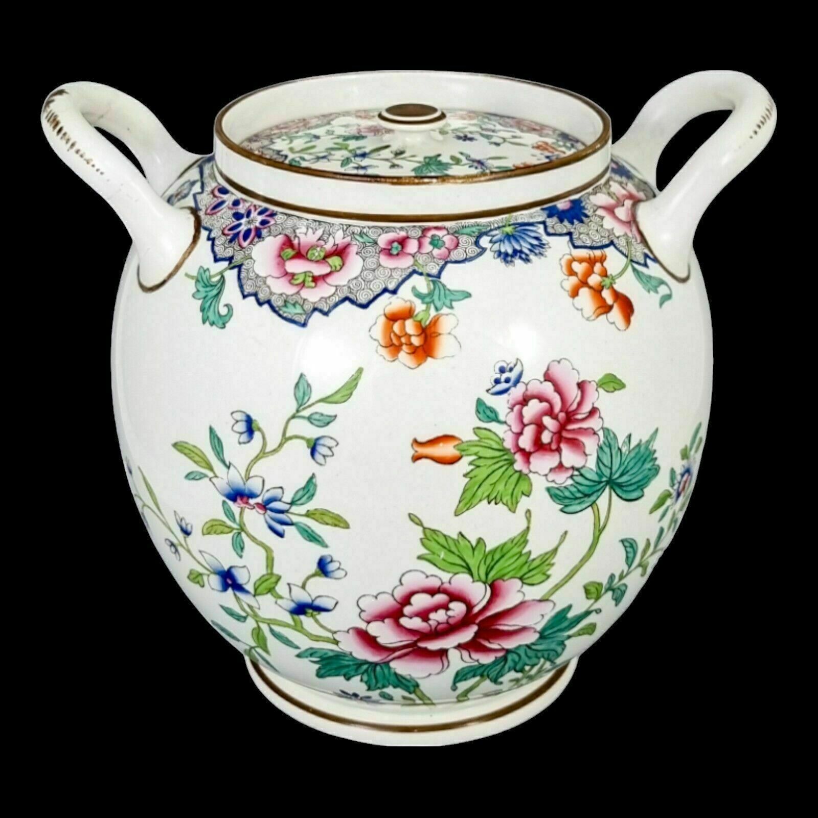 1820s Regency Spode Porcelain Chinoiserie Famille Rose Creamware Barrel Jar 3184