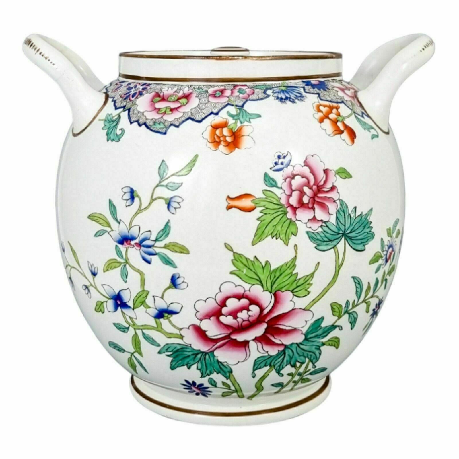 1820s Regency Spode Porcelain Chinoiserie Famille Rose Creamware Barrel Jar 3184 photo for sale