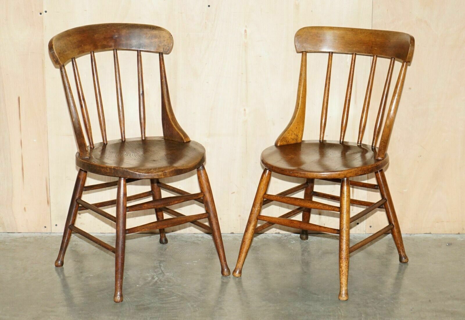 Pair Of Antique English Elm Windsor Stick Back Chairs Stamped Lea Hall Infantry photo furniture
