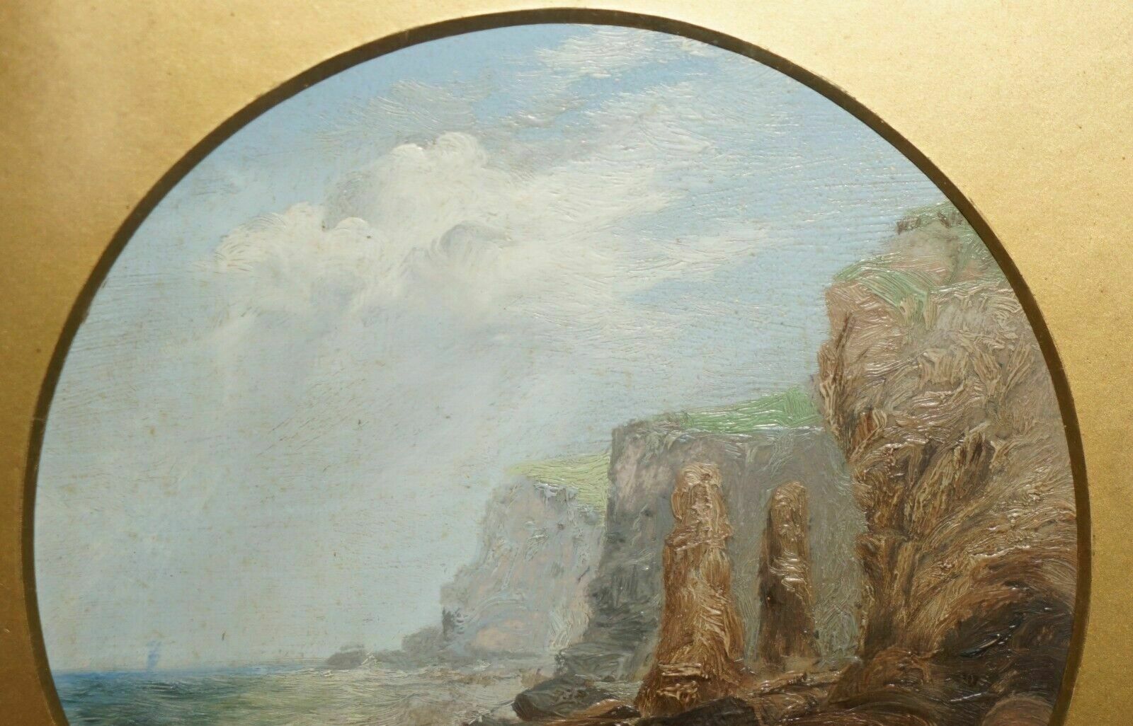 Exquisite A J Sticks Signed Small Oil Painting Frame By S L Nielsen Sea & Cliffs photo Art