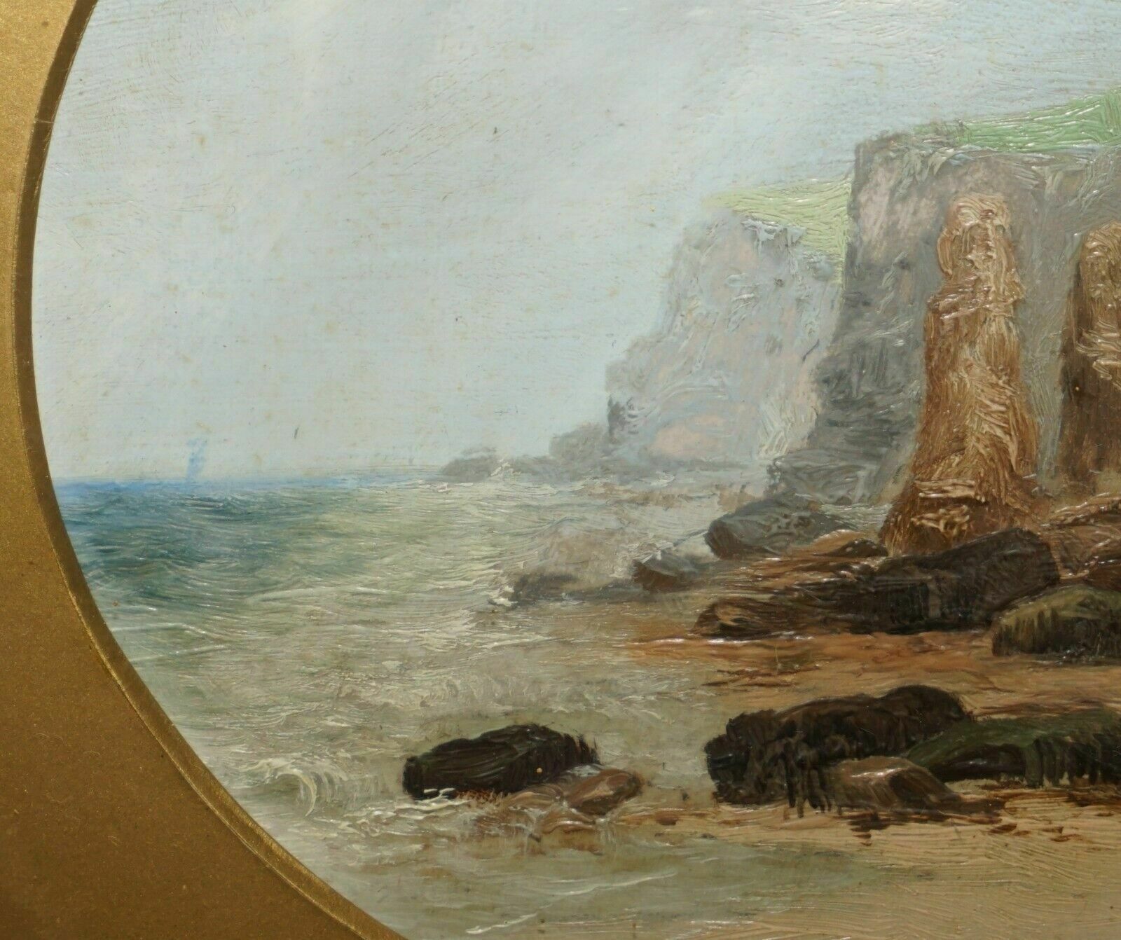 Exquisite A J Sticks Signed Small Oil Painting Frame By S L Nielsen Sea & Cliffs photo 995.0