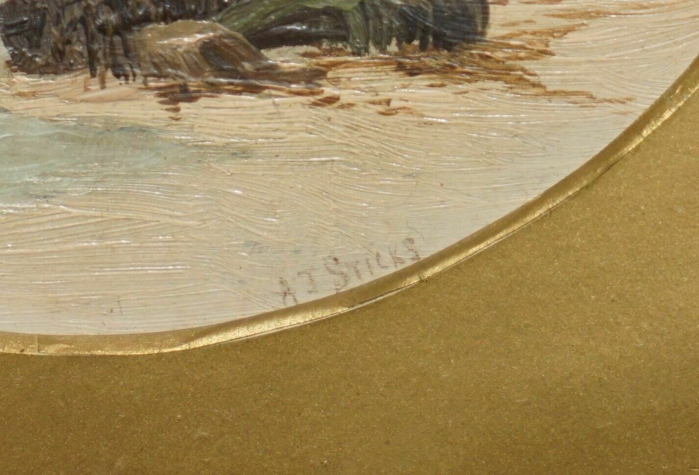 Exquisite A J Sticks Signed Small Oil Painting Frame By S L Nielsen Sea & Cliffs photo buy