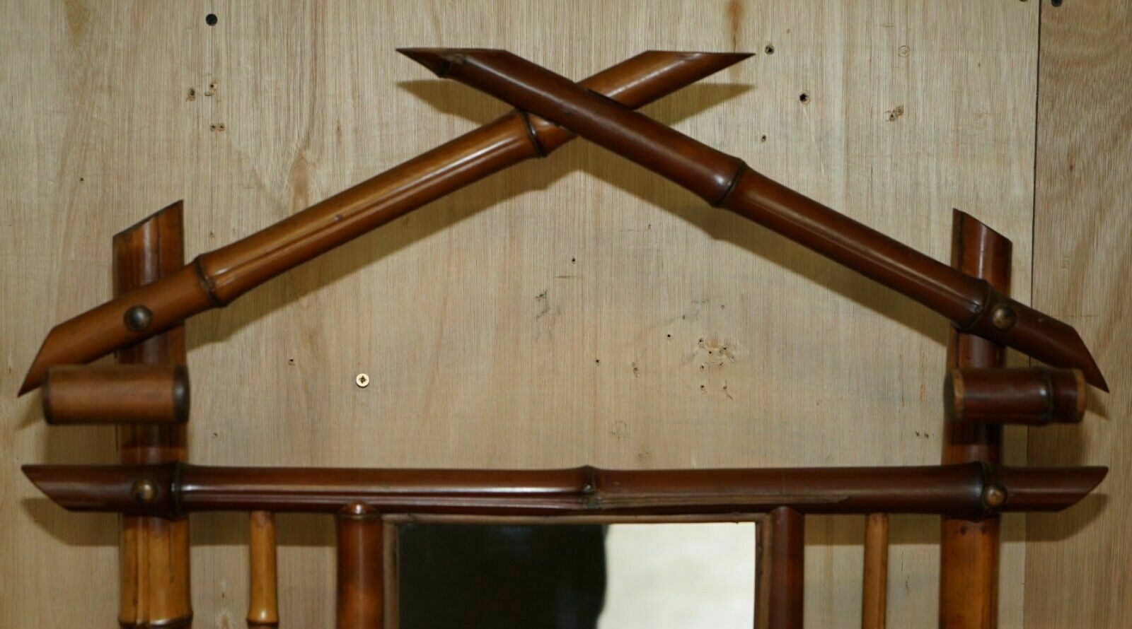 Antique Circa 1920's Art Deco Bamboo Hat Coat Gloves & Scarf Rack With Mirror photo 850.0