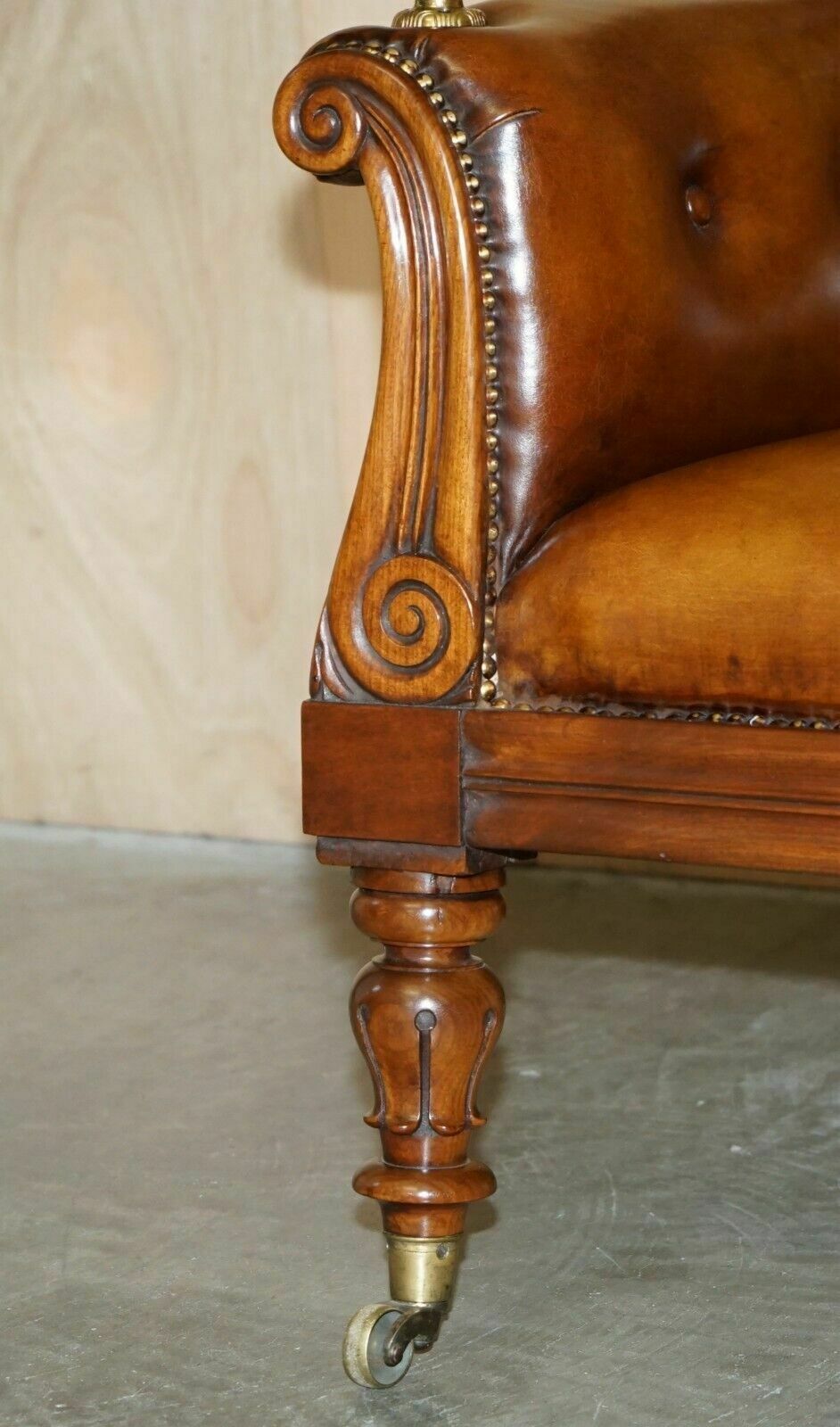 Restored Antique William IV Chesterfield Brown Leather Armchair + Writing Slope photo vinterior