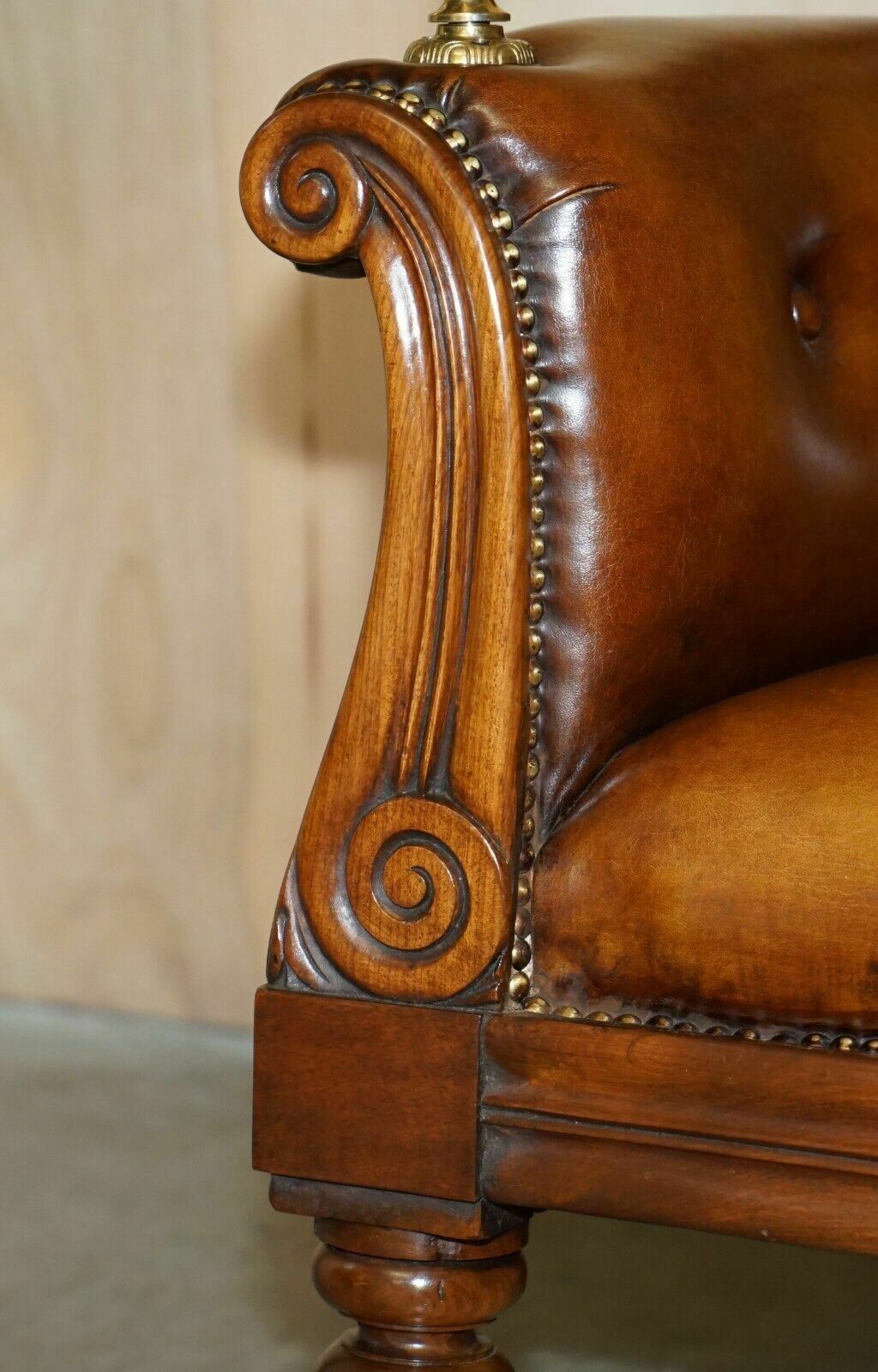 Restored Antique William IV Chesterfield Brown Leather Armchair + Writing Slope photo buy