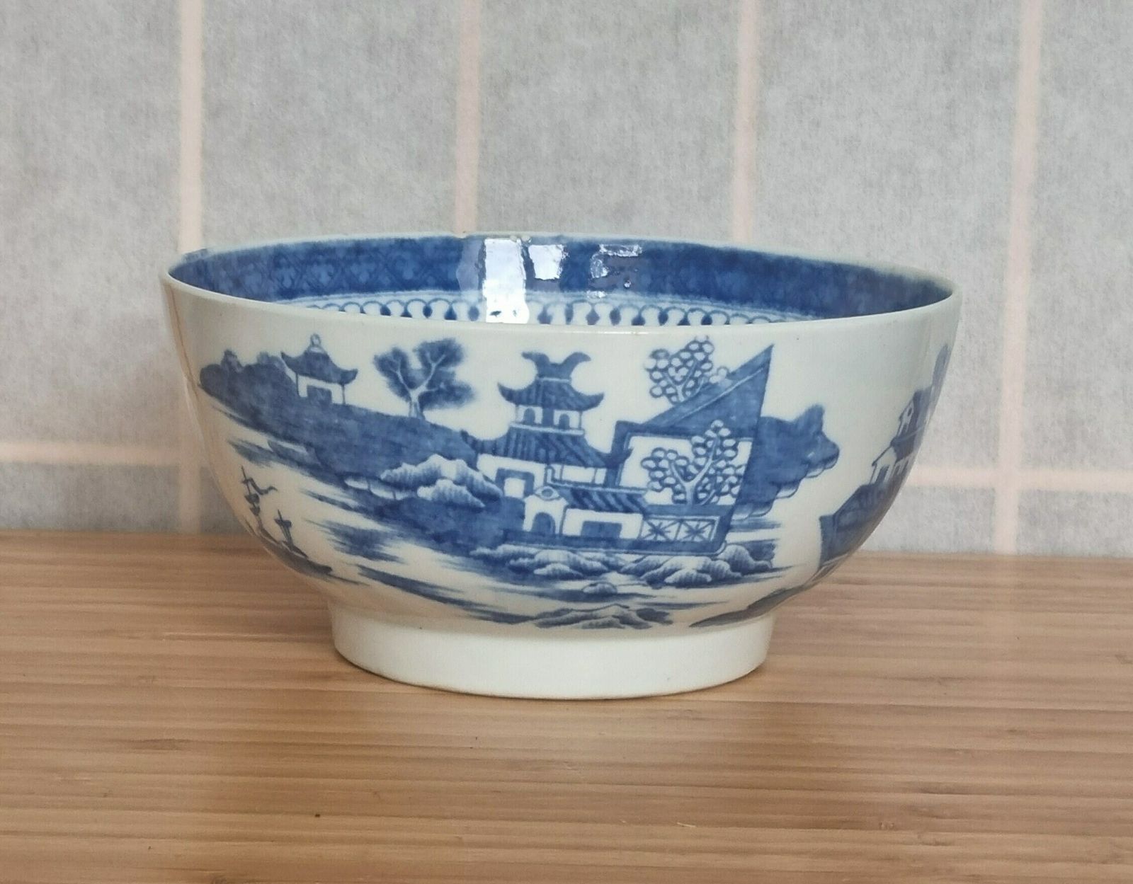 Georgian Chinoiserie Bowl, English Rare Antique China, Blue And White Pottery Decorative Bowl, Handcrafted Ceramic Dish photo buy