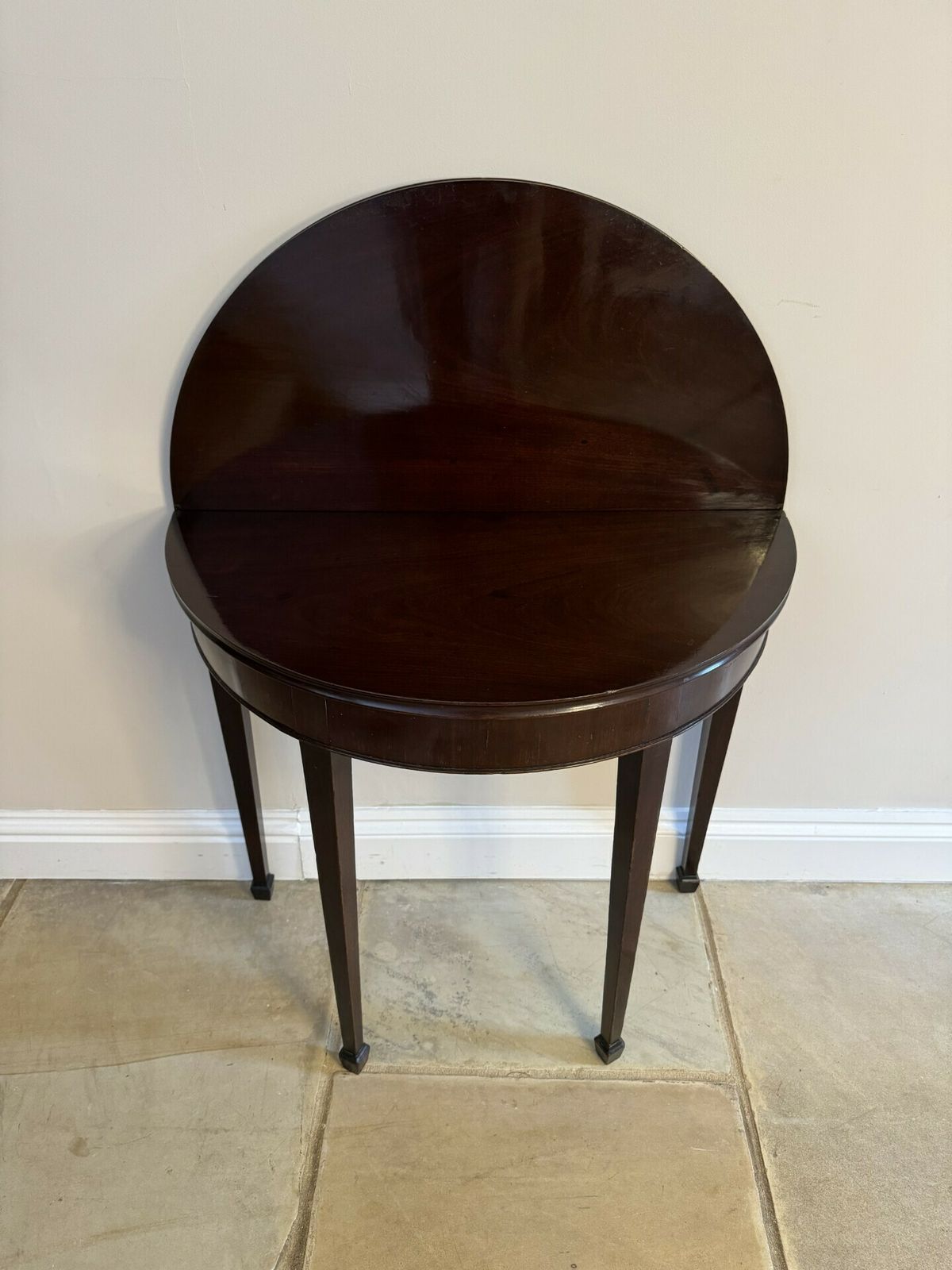 Antique George III Quality Figured Mahogany Demi Lune Shaped Tea Table photo 985.0