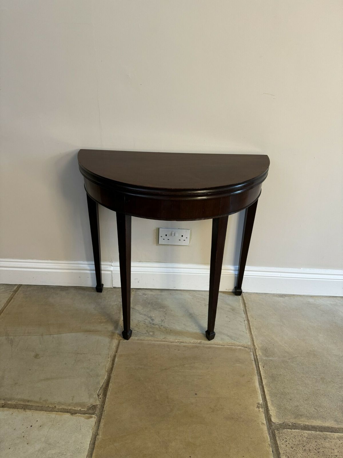 Antique George III Quality Figured Mahogany Demi Lune Shaped Tea Table photo buy