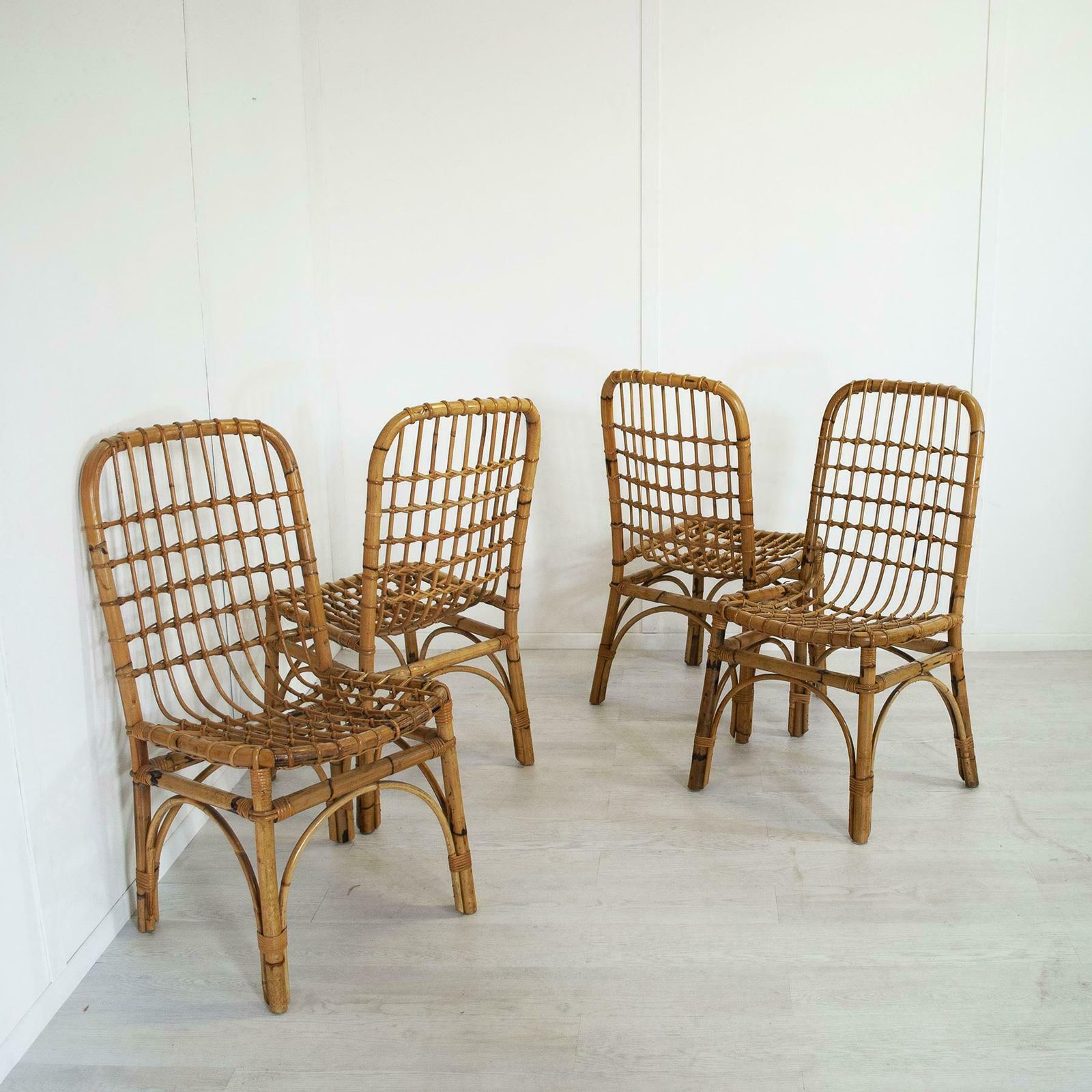 Set Of Four Italian Bamboo Folding Chairs Very Confortable, Mid 60s. photo 1515.0