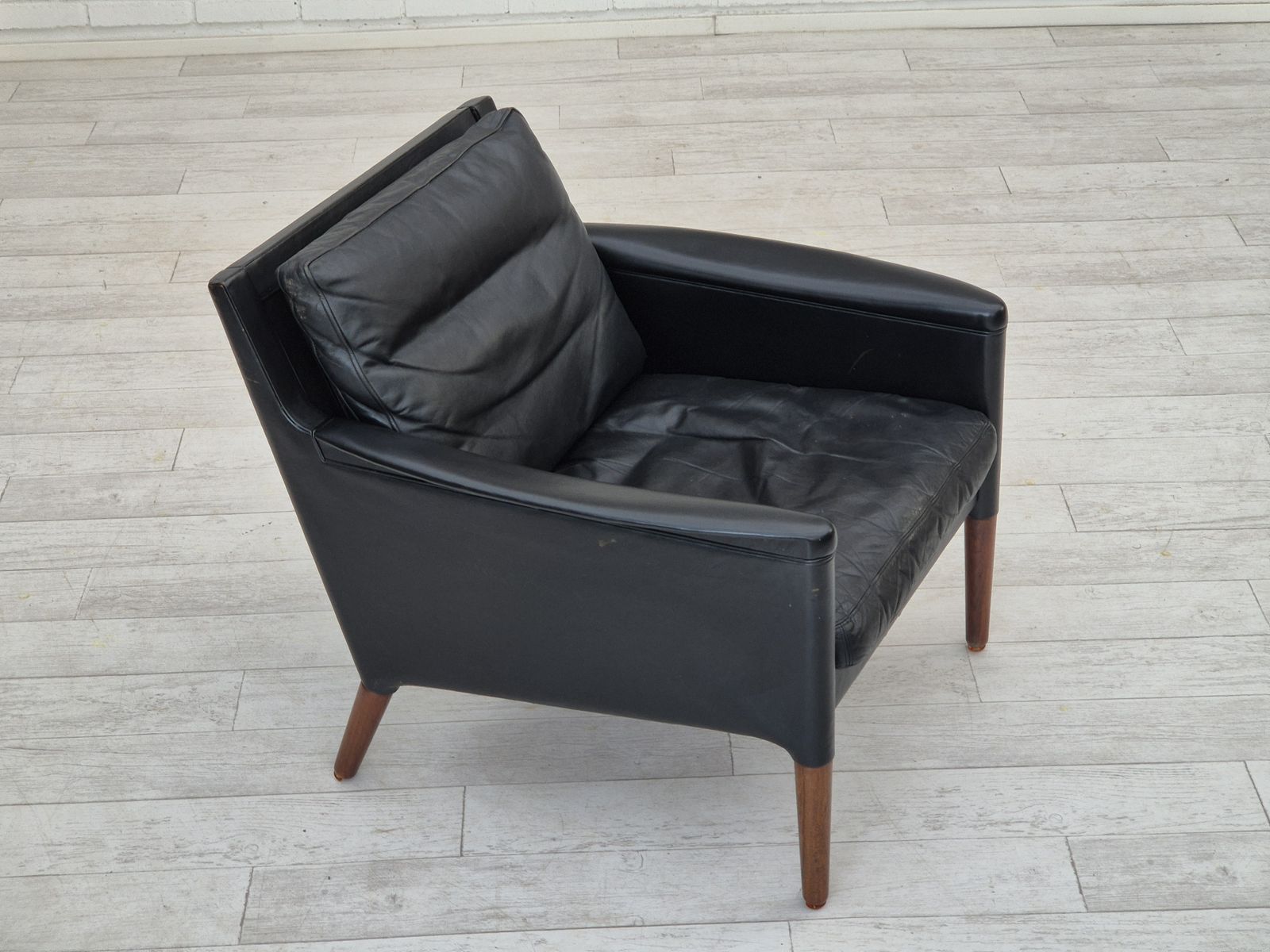 Ca. Jaren 1960, Deens Design Van Kurt østervig, Lounge Chair Model 55, Leer, Palissanderhouten Poten, Staat Zoals Gevonden. photo 1790.0