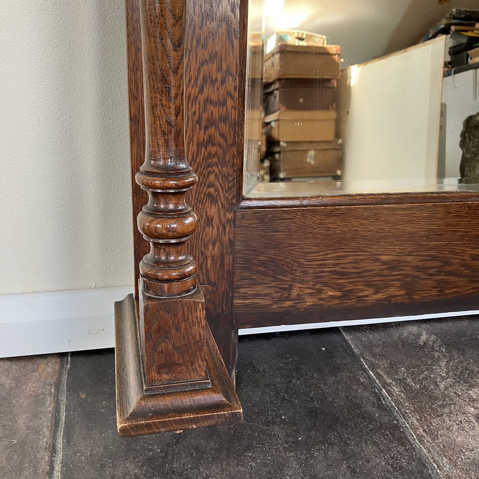 photo for sale Reclaimed Salvaged Edwardian Oak Over Mantle Bevelled Wall Mirror