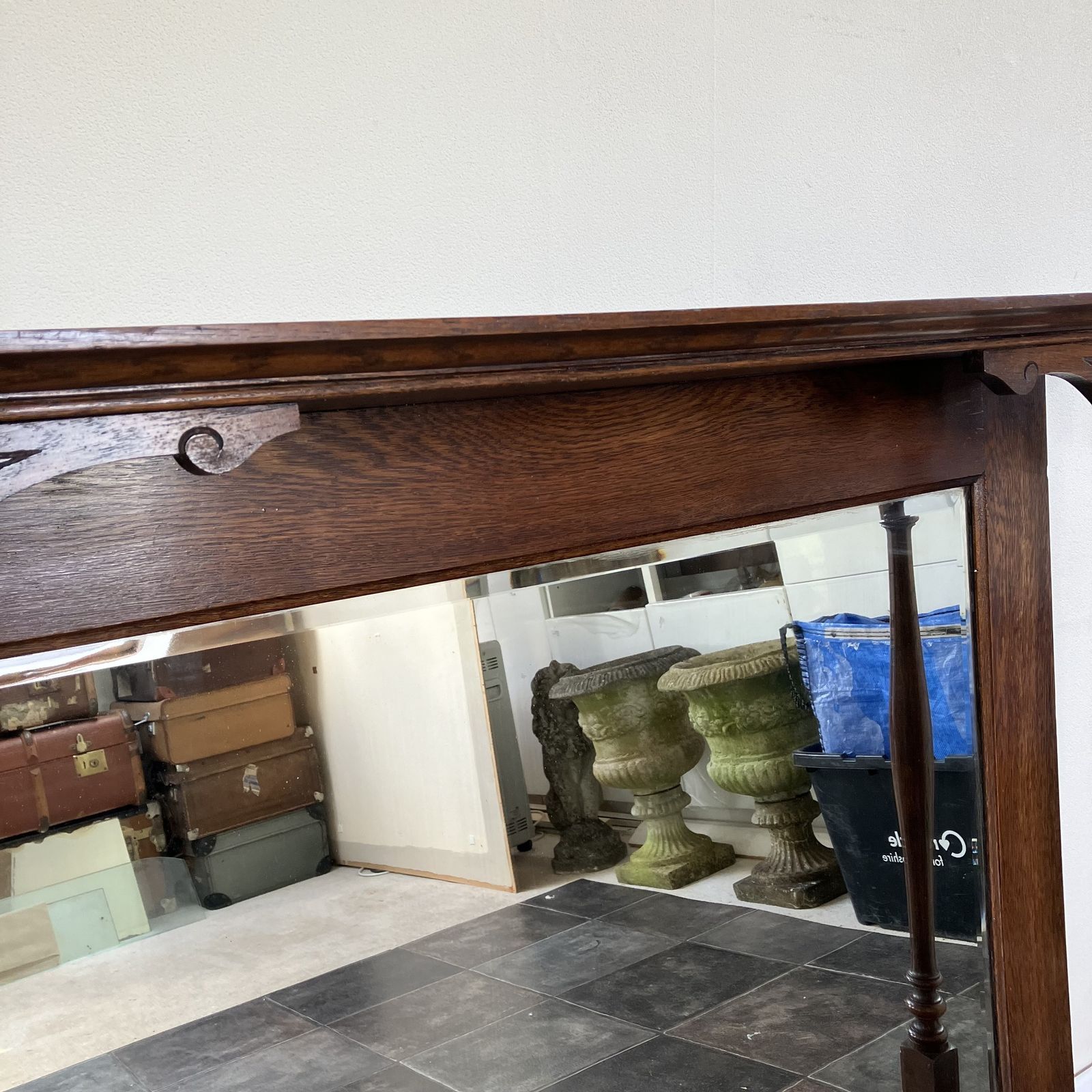 photo vinterior Reclaimed Salvaged Edwardian Oak Over Mantle Bevelled Wall Mirror