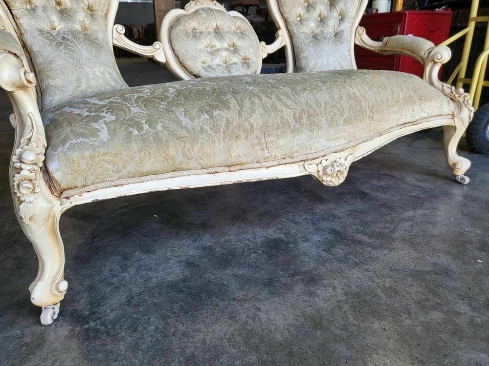 Antique French Louis Cream Wood Frame Sofa Love Seat Cabriole Legs photo furniture
