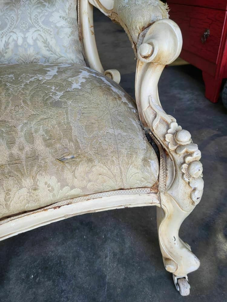 Antique French Louis Cream Wood Frame Sofa Love Seat Cabriole Legs photo for sale