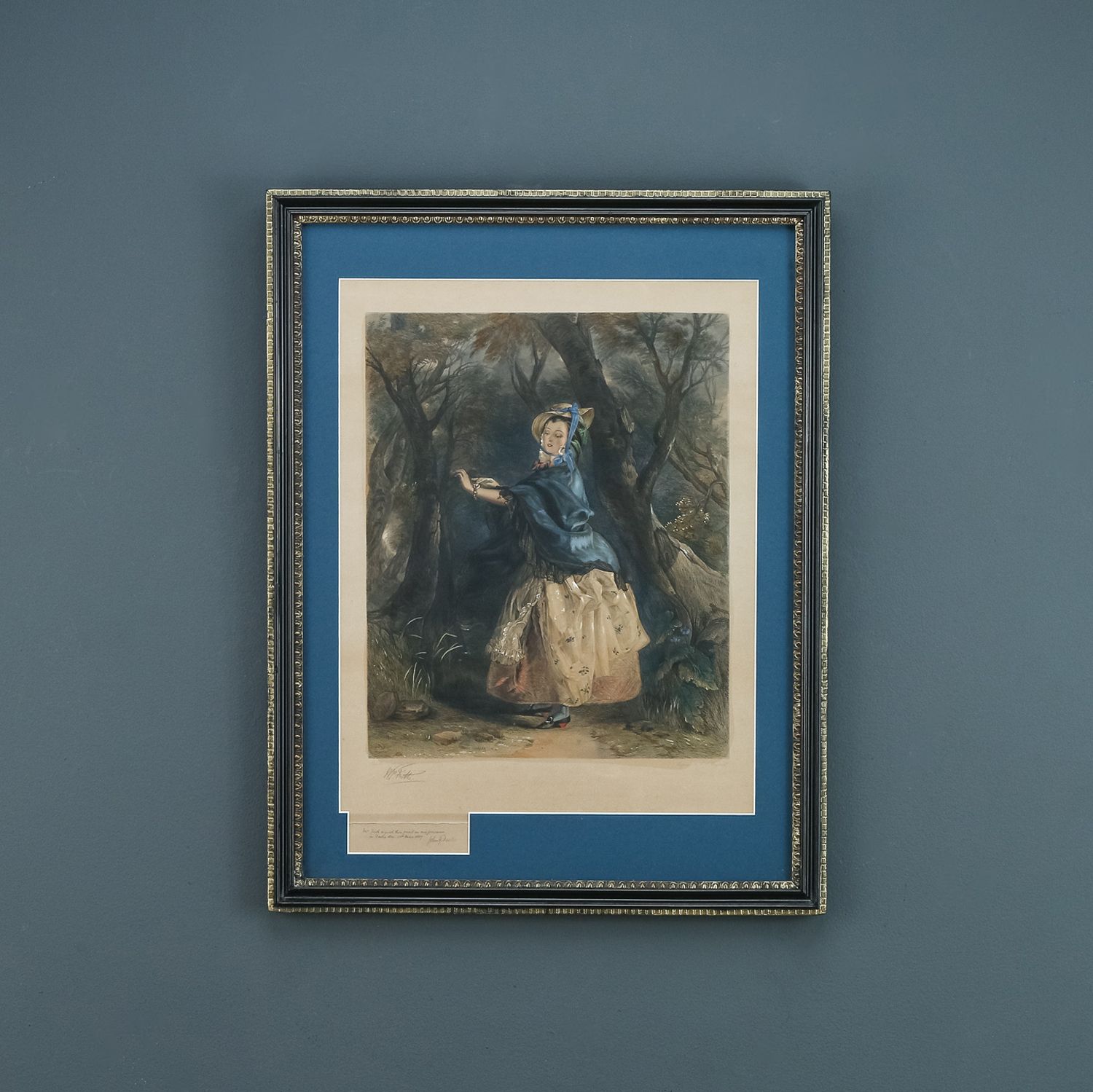 English Victorian Lithograph Engraved Watercolour Painting Picture Of Dolly Varden By William Powell Frith (Circa 1887)