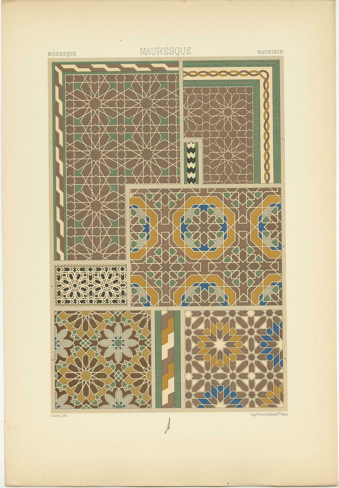 Pl. 37 Antique Print Of Moorish Motifs From Algerian Public, Racinet, Circa 1890 photo furniture