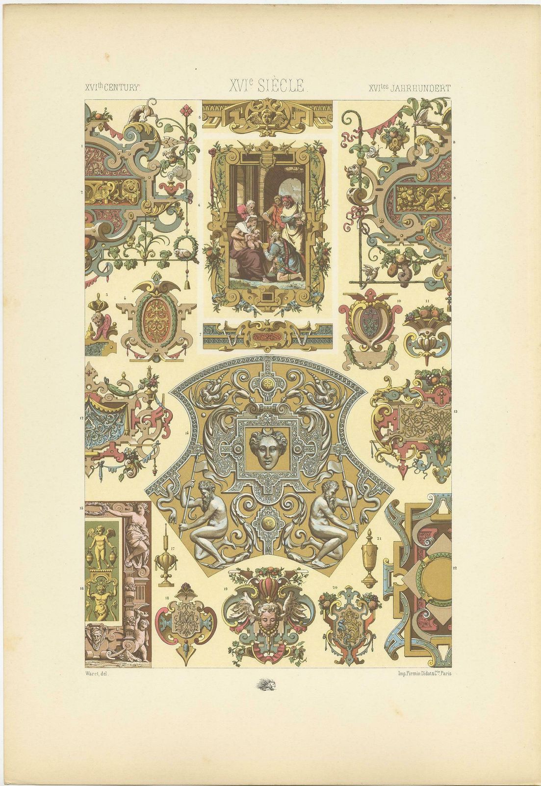 Pl. 100 Antique Print Of 16th Century Frames And Ornaments By Racinet Circa 189090 photo Art