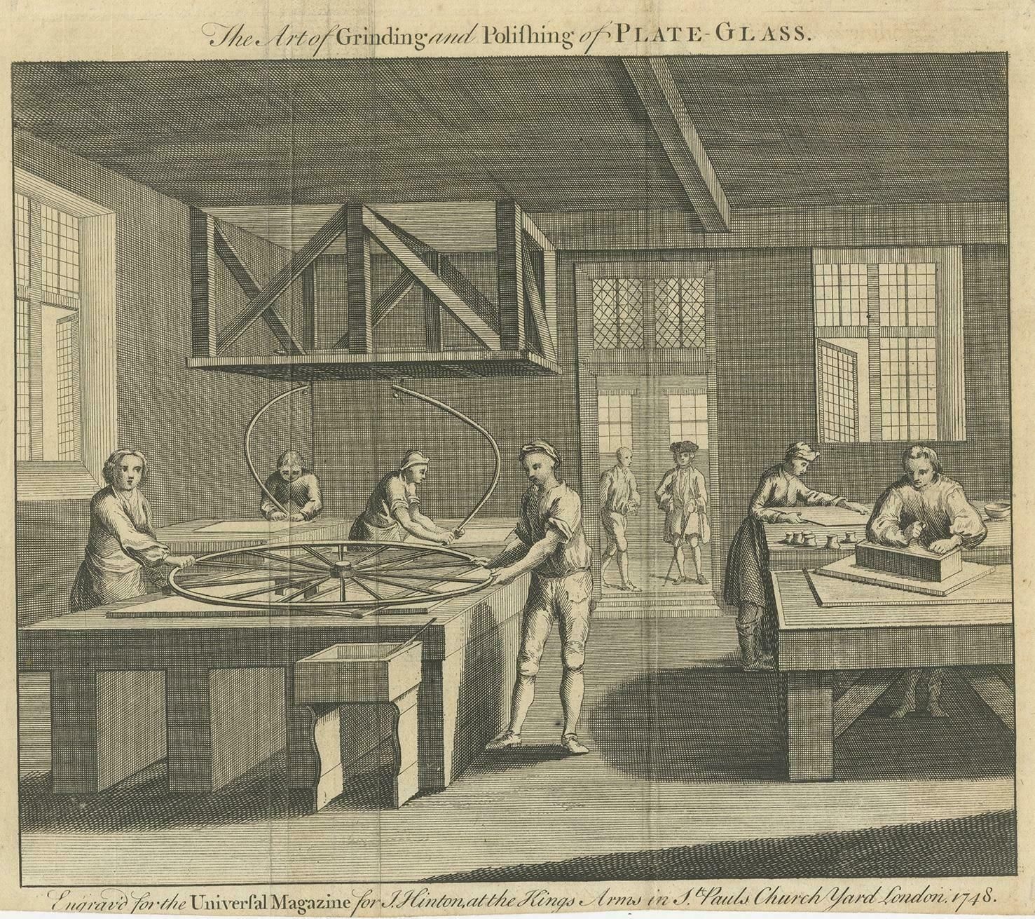 Antique Print Of Men Grinding And Polishing Plate Glass By Hinton, 17481748 photo furniture