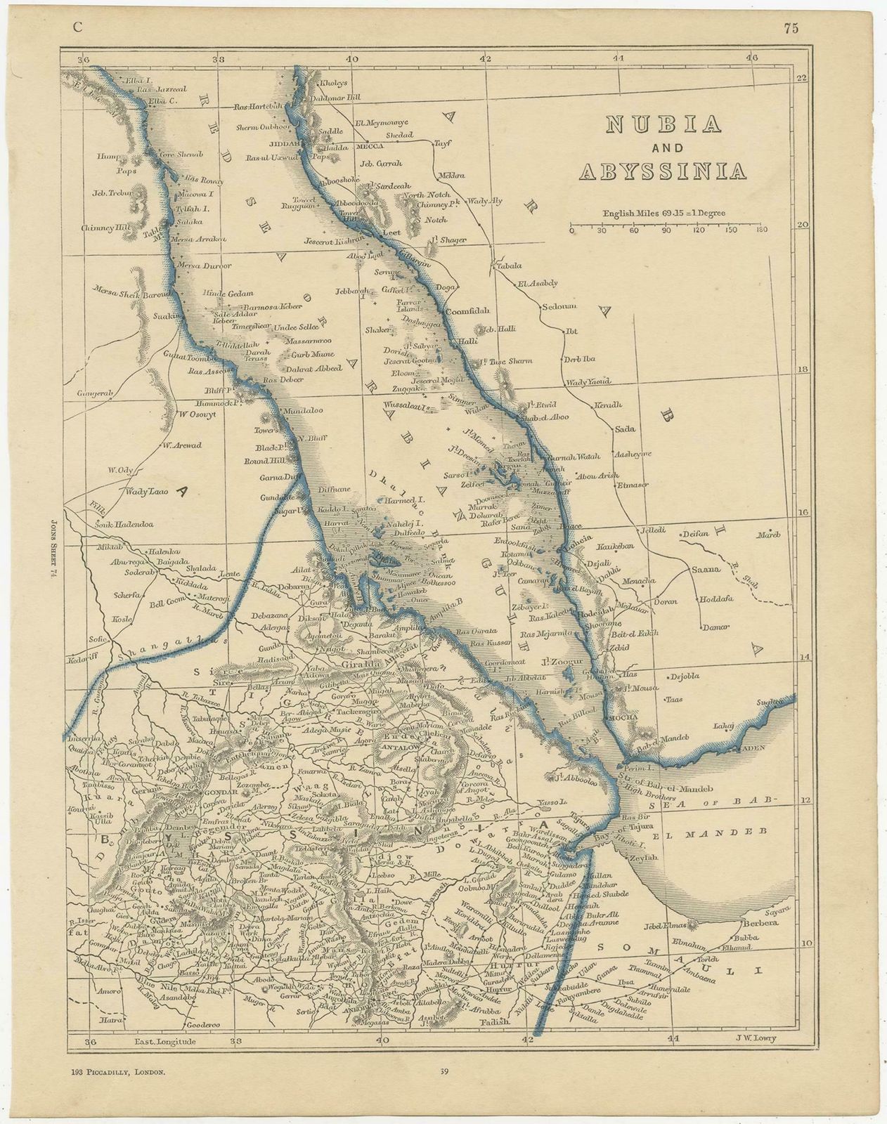 Antique Map Of Nubia And Abyssina By Lowry, 1852 photo for sale