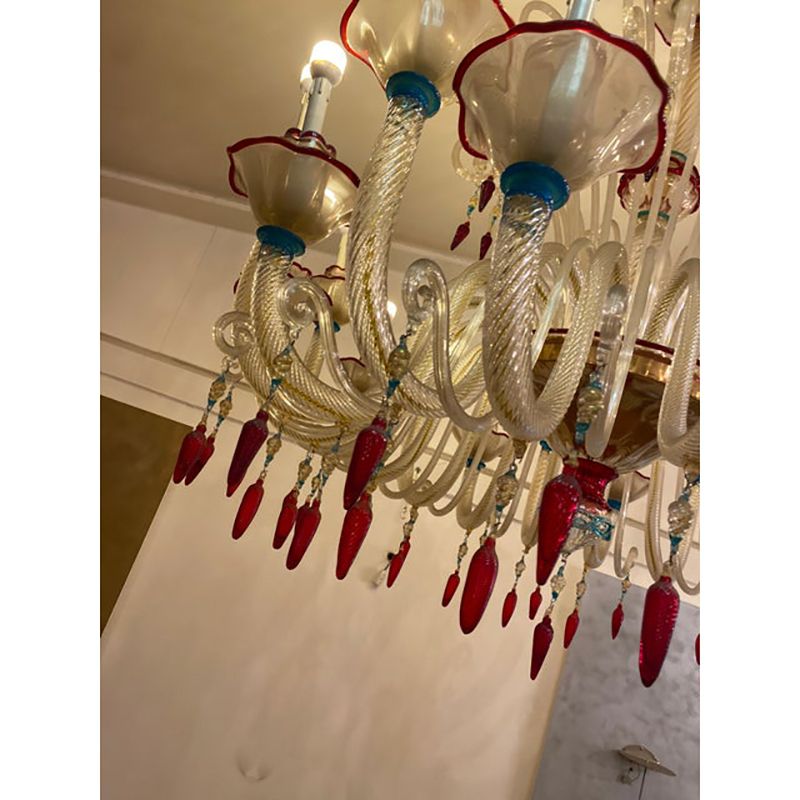 1970s Italian Chandelier Style Murano Glass Multicolors With Flowers photo furniture