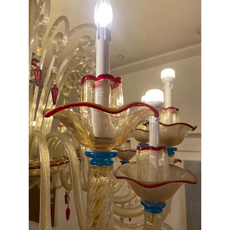 1970s Italian Chandelier Style Murano Glass Multicolors With Flowers photo vintage