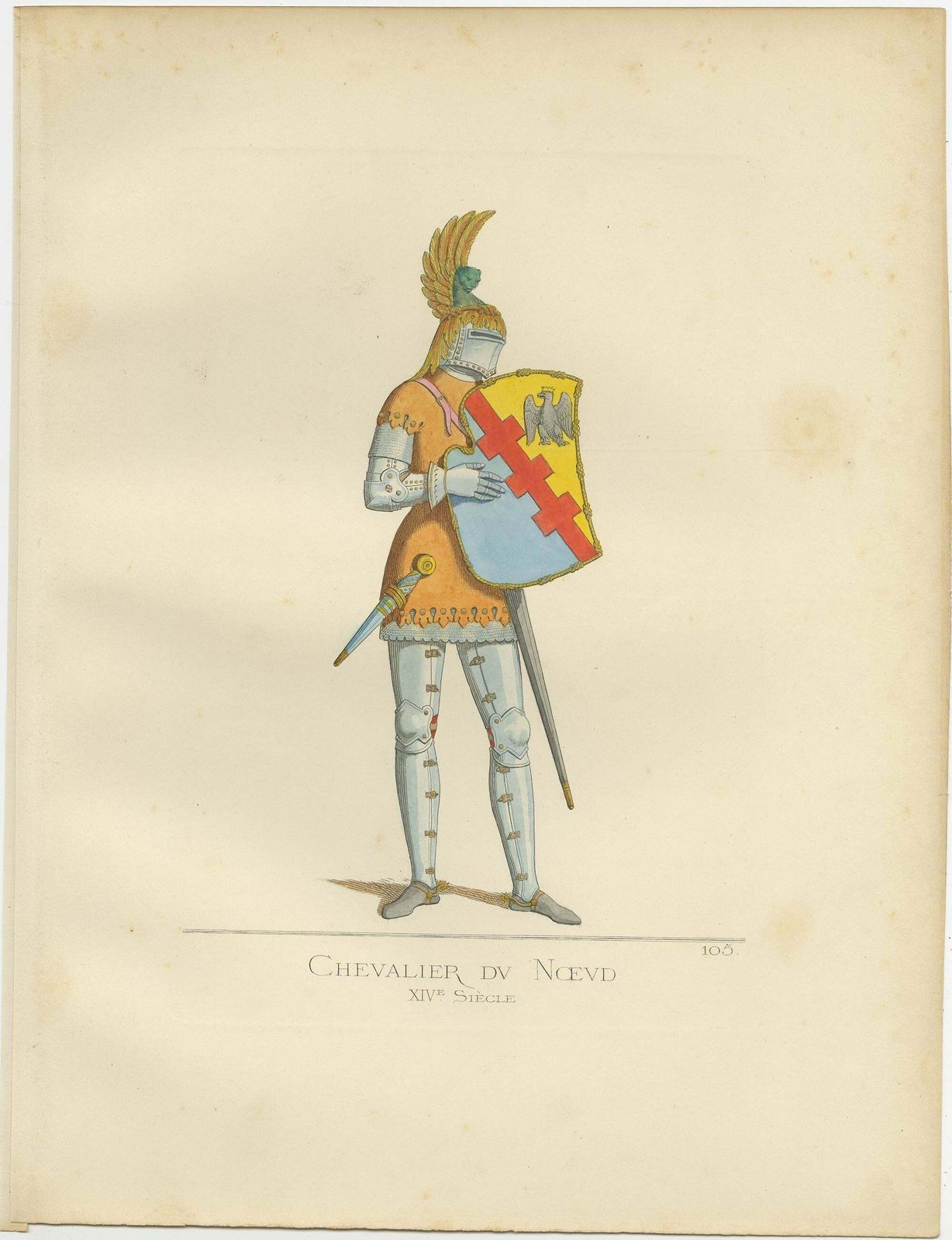 Antique Print Of A Knight Of The Knot, 14th Century, By Bonnard, 1860 photo furniture