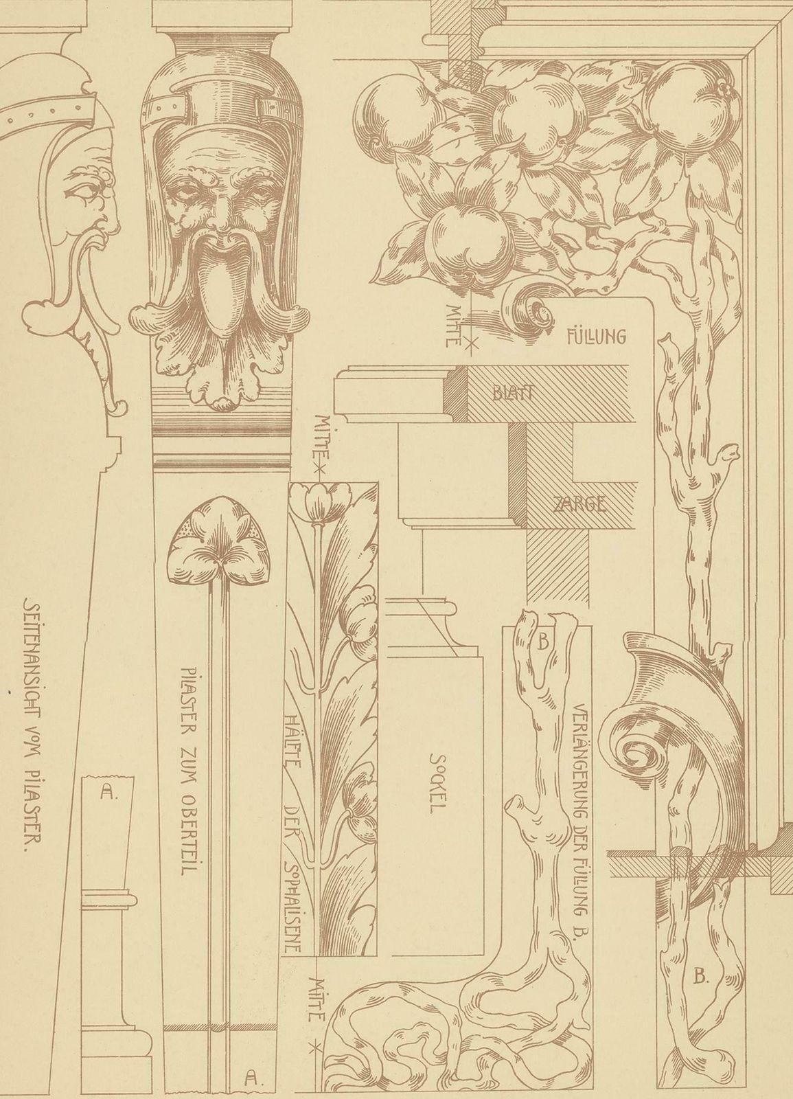 Pl. 34 Antique Print Of Furniture Details By Kramer, Circa 1910 photo Art