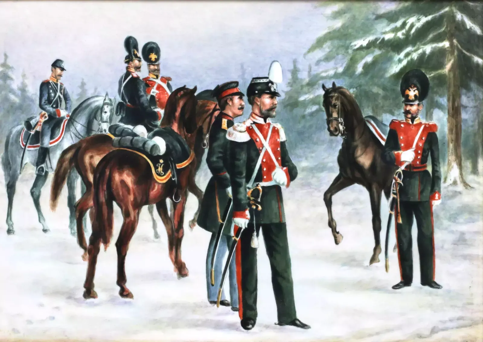 Porcelain Layer Of The Ipf, With A View Of Soldiers And Officers Of The Dragoon Regiment Of The Times Of Nicholas I. photo Art