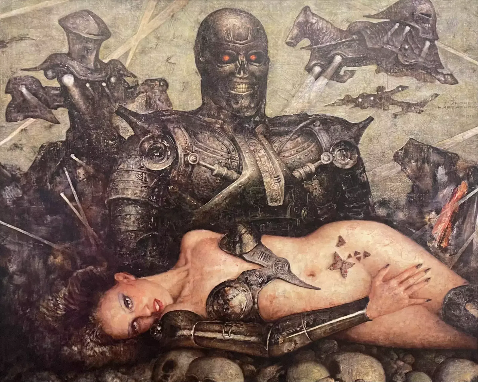 Overpainted Giclée Print On Canvas, Six Butterflies Of Apocalypse, 2023, By Kartashov Andrey, Russia, 21st Century. 1 Of 15 Tinted Prints.