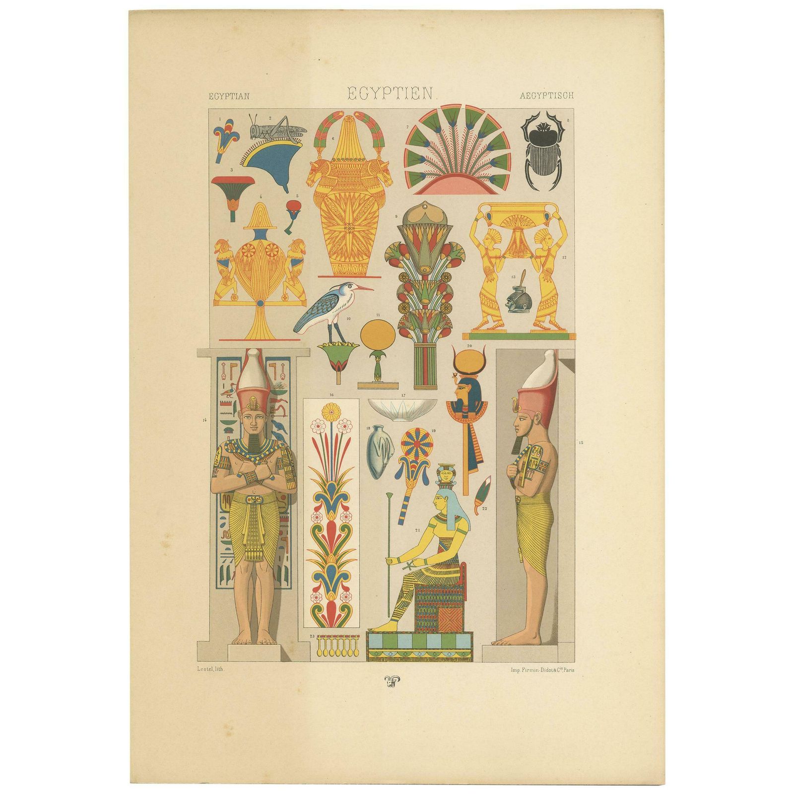 Pl. 1 Antique Print Of Egyptian Motifs From Murals And Reliefs By Racinet