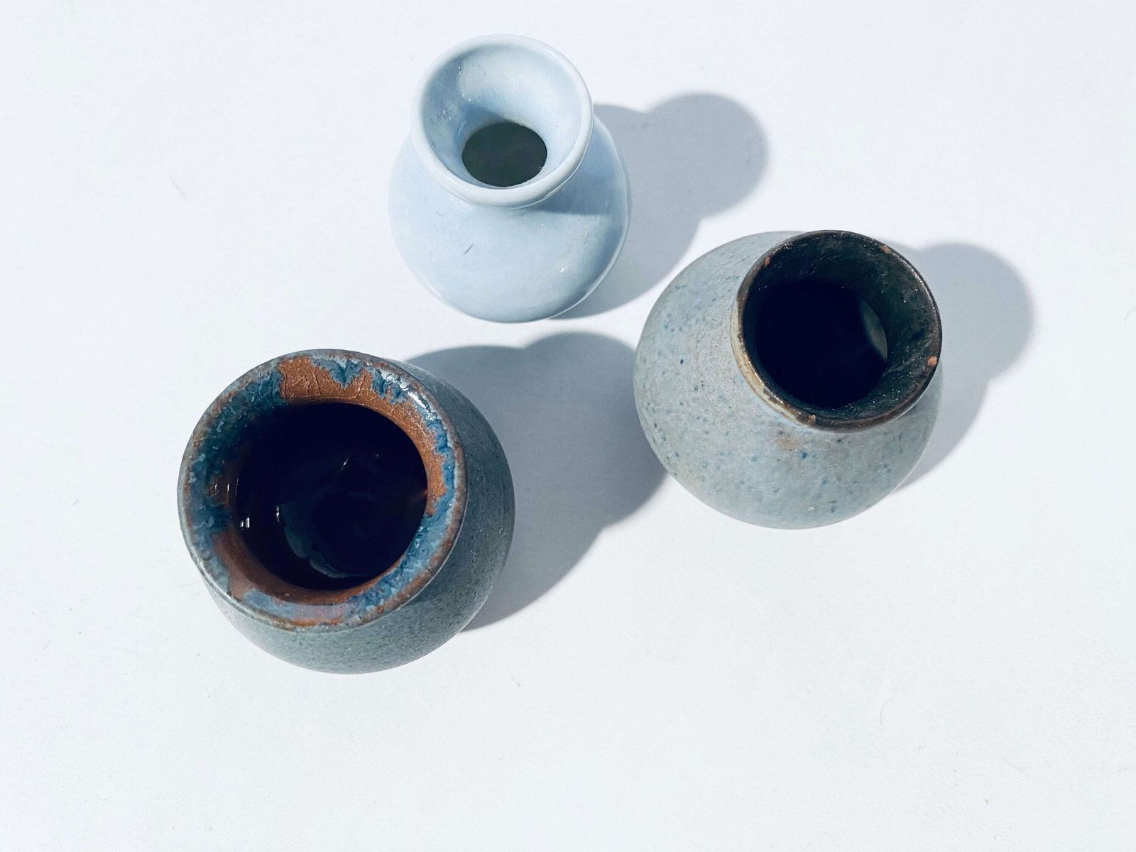 Cute Ceramic Vase Set / Grey Turquoise & Blue / 6 Pieces / Vintage Wgp Studio Ceramics photo vintage