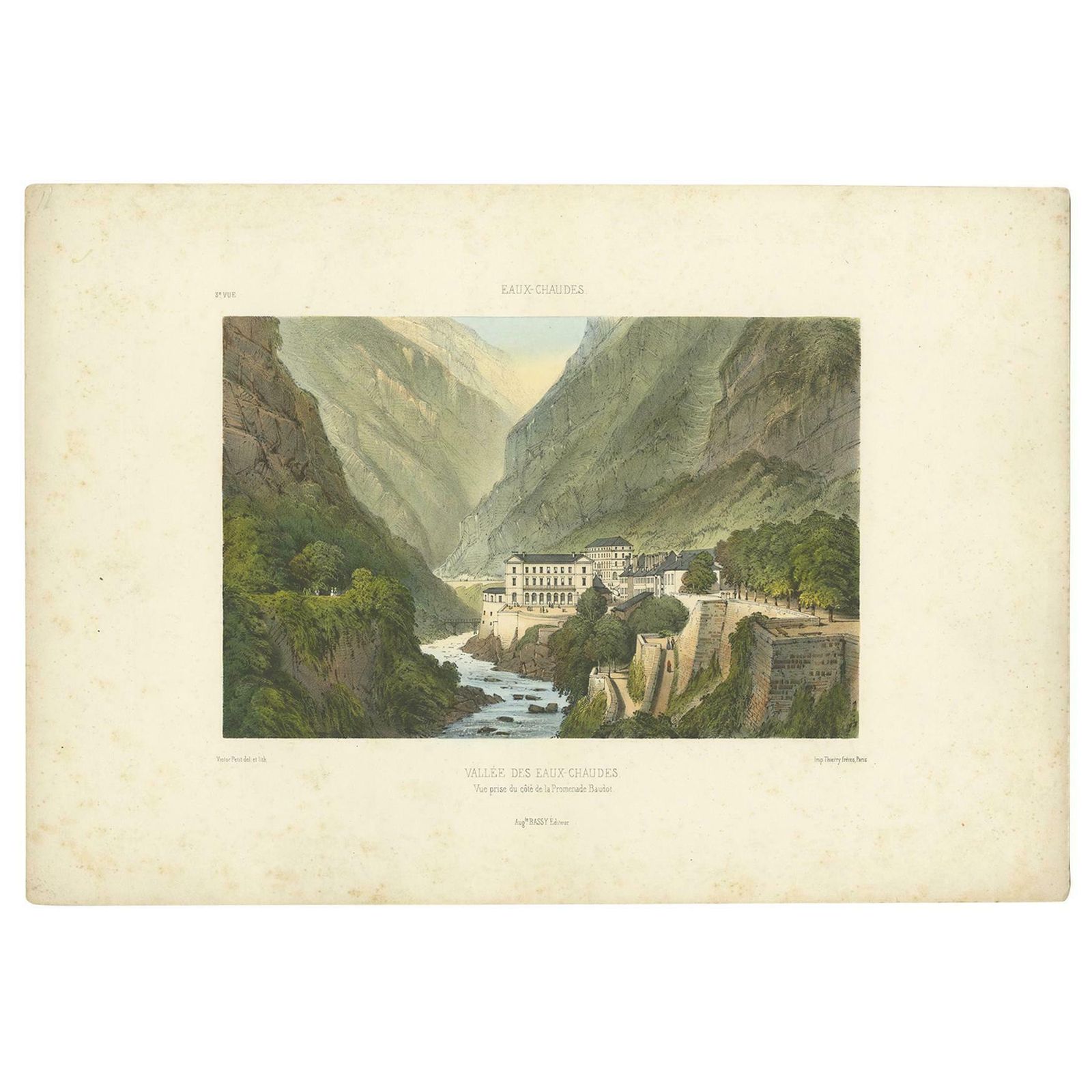 Antique Print Of The Eaux Chaudes Valley By Bassy 'C.1890'