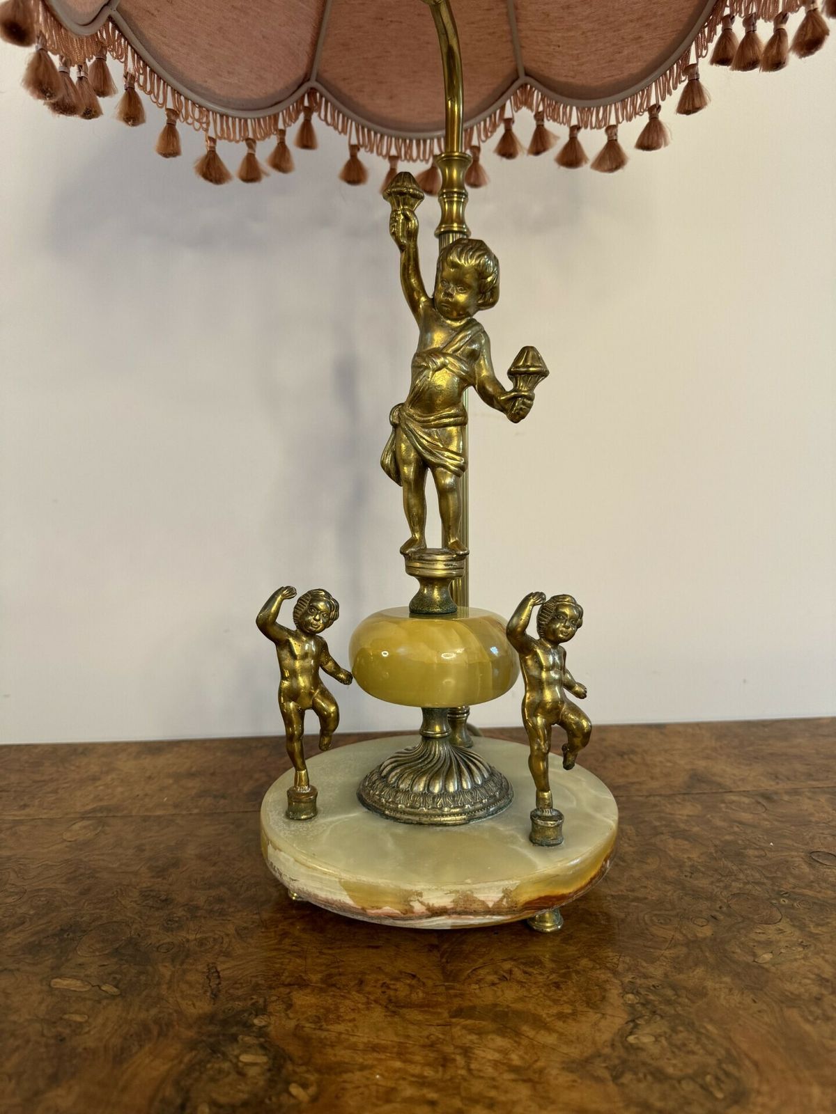 Unusual Edwardian Quality Onyx And Gilded Brass Table Lamp photo for sale