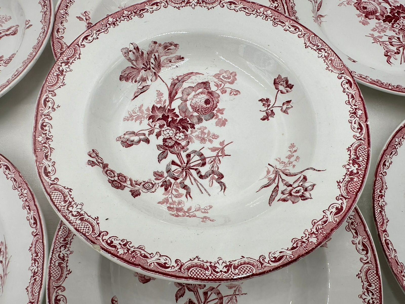 photo furniture Sarreguemines Red Plates Set Of 20 Plates, Fontanges Dinner Soup And Dessert Plates, Ironstone Tableware Service